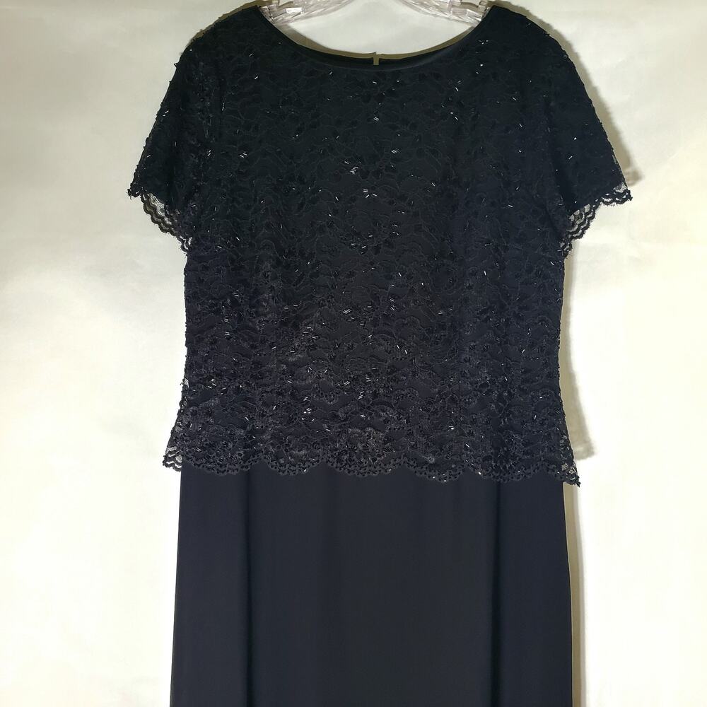 Talbots Petites Dress Womens 14P Black Lace Beaded Short Sleeve Formal Maxi